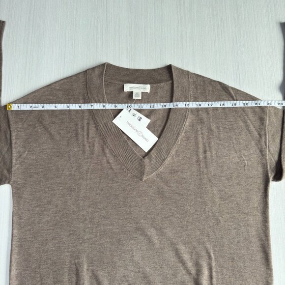TREASURE & BOND Relaxed V Neck Sweater XS Brown Drop Shoulder High Low Tunic New - Picture 8 of 15